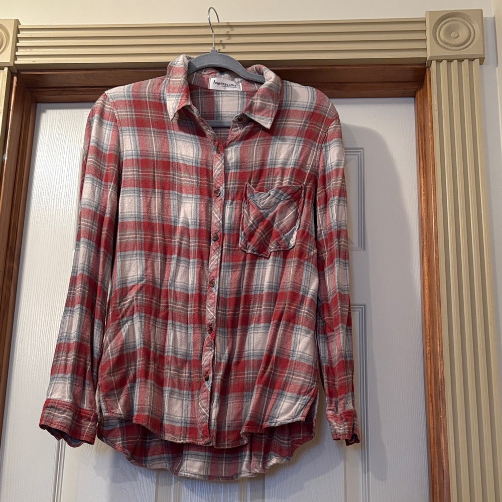 Impressions Scarlet and Ivory Plaid Button-Down Shirt